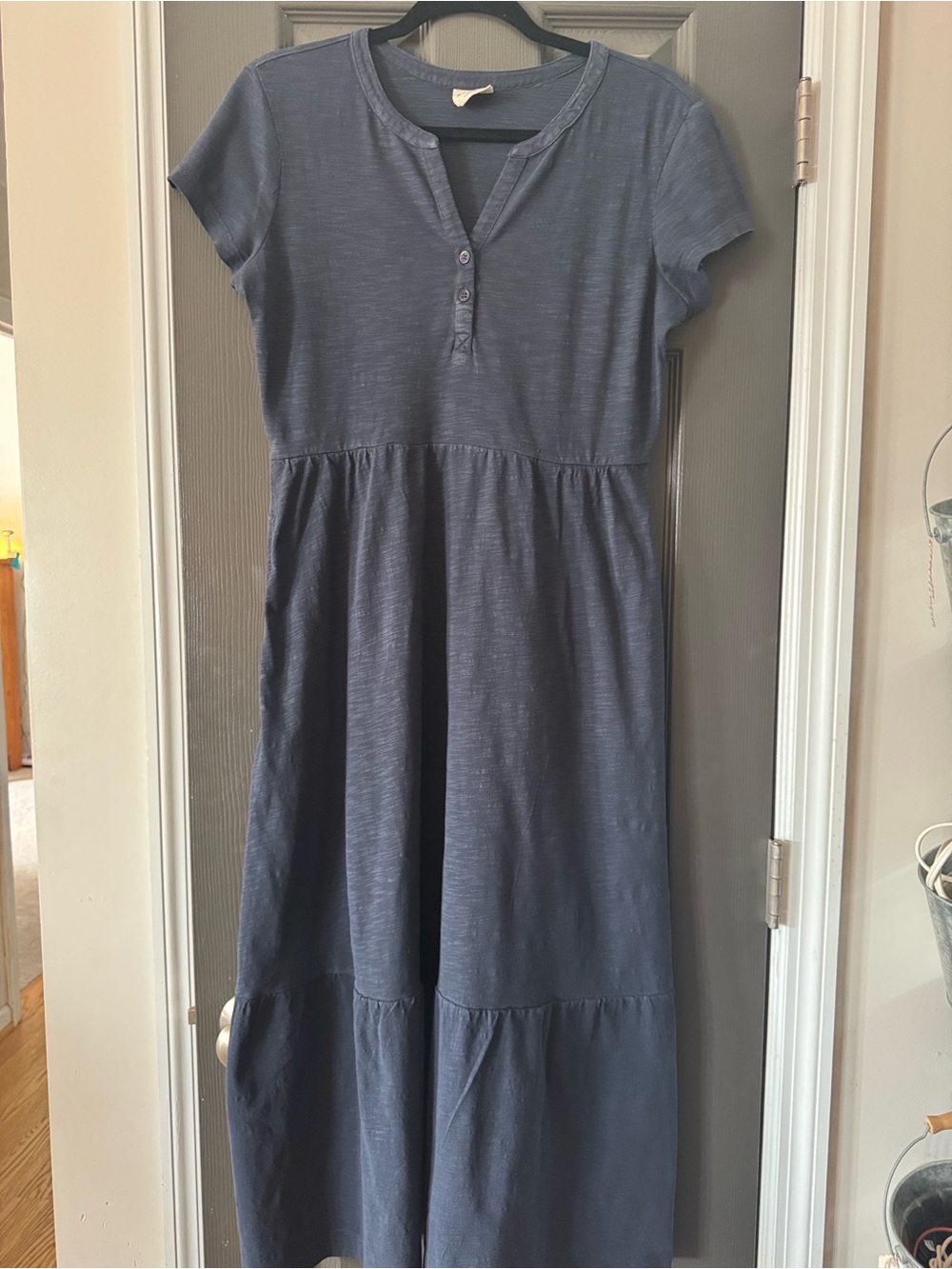 Pact Navy Button-Front Short-Sleeve Tiered Midi Dress - Picture 2 of 3